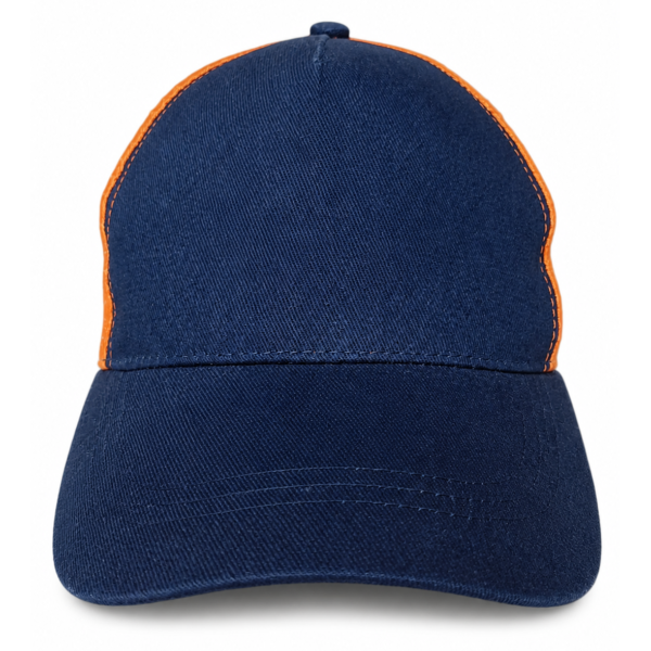 Blue Cotton Baseball Cap with Orange Trim